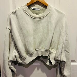Zara Cropped Green/ Cream Pullover